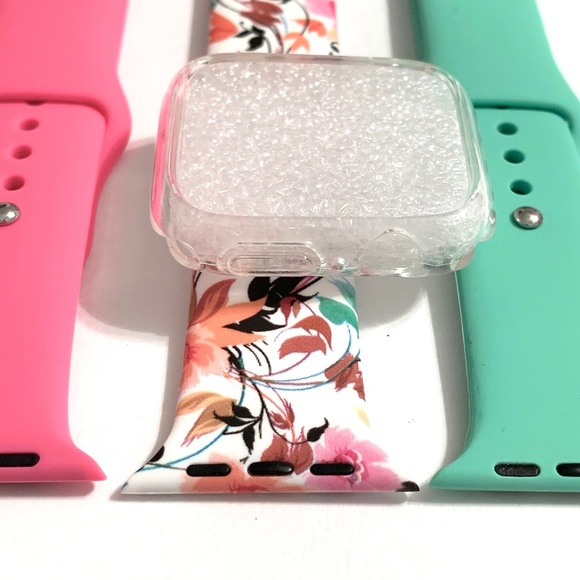 4pc M/L 44mm 42mm Apple Watch band pink flower cse - Picture 3 of 3